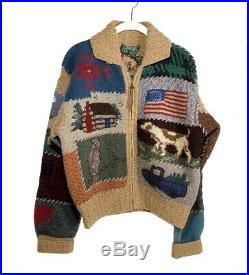 Vintage Ralph Lauren Country Heavy Knit Wool Patchwork Cardigan SweaterMedium