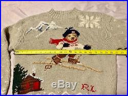 Vintage Ralph Lauren Polo Sport Gray Cabin Ski Bear Hand Knit Sweater Medium