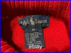 Vintage Ralph Lauren Red Ski Bear Hand Knit Turtleneck Sweater Medium RARE