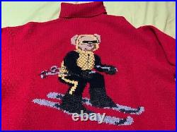 Vintage Ralph Lauren Red Ski Bear Hand Knit Turtleneck Sweater Medium RARE