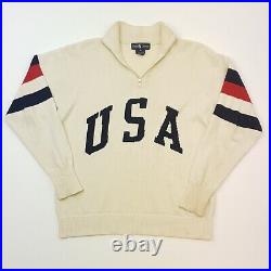 Vintage Ralph Lauren USA Spell Out Jumper MEDIUM Men 1/4 Zip Neck Sweater Knit