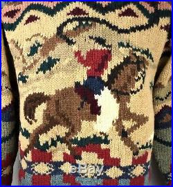 Vintage Rare Polo By Ralph Lauren Cowboy Lasso Sweater Mens Medium Kanye West