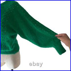 Vintage Sweater Womens Size Medium Green Bead Embellished Dolman Sleeve