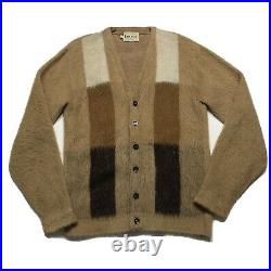 Vintage beige Brown cardigan sweater shaggy mohair Medium Cobain Buttons 60s 70s