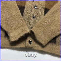 Vintage beige Brown cardigan sweater shaggy mohair Medium Cobain Buttons 60s 70s