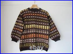 Vintage handknitted sweater 1980s brown orange yellow green