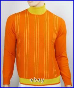 Vtg 60s Damon Italy AtOMiC MOD BeAtNiK Orange Chartreuse Stripe Knit Sweater 42