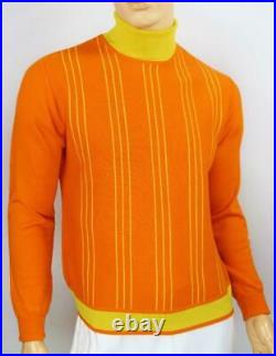Vtg 60s Damon Italy AtOMiC MOD BeAtNiK Orange Chartreuse Stripe Knit Sweater 42