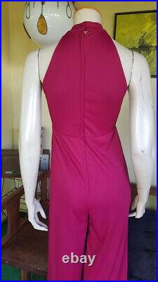 Vtg 70s Disco Pimp Bell Bottom Jumpsuit with Cropped Ostrich Trim Hooded Sweater M