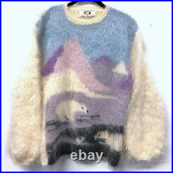Vtg 80s Ann Arundell Handmade Couture Mohair Polar Bear Ice Float Sweater sz M