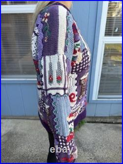 Vtg 90's Country Kitchen Baking Tea Hand Knit Women's M Sweater Fruit Grandma