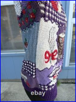 Vtg 90's Country Kitchen Baking Tea Hand Knit Women's M Sweater Fruit Grandma
