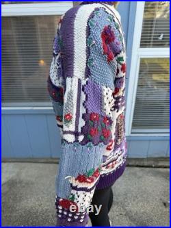 Vtg 90's Country Kitchen Baking Tea Hand Knit Women's M Sweater Fruit Grandma