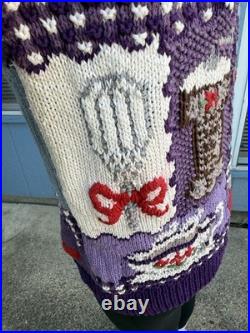 Vtg 90's Country Kitchen Baking Tea Hand Knit Women's M Sweater Fruit Grandma