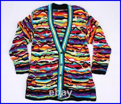 Vtg COOGI Cotton Knitted Long Cardigan Sweater Pockets Australia Colorful sz M