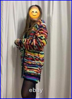 Vtg COOGI Cotton Knitted Long Cardigan Sweater Pockets Australia Colorful sz M