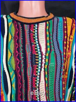 Vtg Coogi Sweater Sz Medium Multicolor 3D Cosby Biggie Smalls