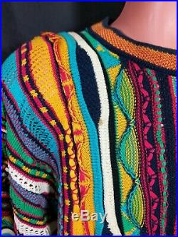 Vtg Coogi Sweater Sz Medium Multicolor 3D Cosby Biggie Smalls