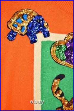 Vtg Escada Margaretha Ley Orange/Fuchsia Tiger Sequin Sweater Jumper sz 40/10 US