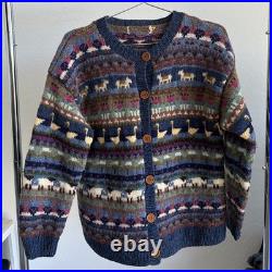 Vtg LL Bean Cardigan Womens Medium Wool Animal 80s Prairie Sheep/geese/Horse P2