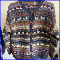 Vtg LL Bean Cardigan Womens Medium Wool Animal 80s Prairie Sheep/geese/Horse P2
