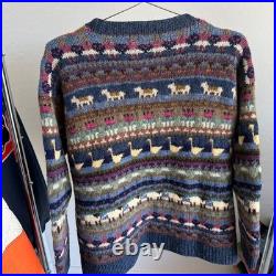 Vtg LL Bean Cardigan Womens Medium Wool Animal 80s Prairie Sheep/geese/Horse P2
