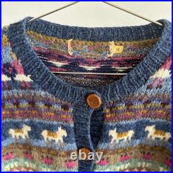 Vtg LL Bean Cardigan Womens Medium Wool Animal 80s Prairie Sheep/geese/Horse P2
