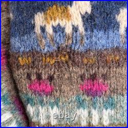 Vtg LL Bean Cardigan Womens Medium Wool Animal 80s Prairie Sheep/geese/Horse P2