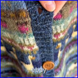 Vtg LL Bean Cardigan Womens Medium Wool Animal 80s Prairie Sheep/geese/Horse P2
