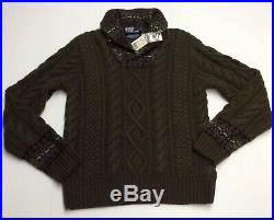 Vtg Polo Ralph Lauren 100% Cashmere Fair Isle Nordic Military Cable Knit Sweater