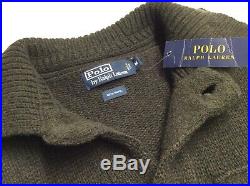 Vtg Polo Ralph Lauren Men 100% Wool Military Army Knit Sweater Cardigan Jacket