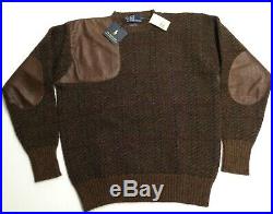 Vtg Polo Ralph Lauren Wool Herringbone Hunting Shooting Gun Patched Knit Sweater