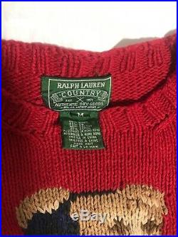 Vtg Polo Ski Teddy Bear Sweater Red Knit Sz Med Ralph Lauren Country Rare