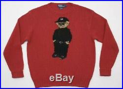 Vtg Ralph Lauren Bear Knit Sweater Hand Knit Red 92 93 Stadium Pwing Country M/L