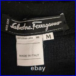 Vtg Salvatore Ferragamo Wool Cardigan Sweater Black Designer Buttons Medium M