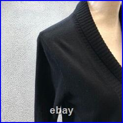 White + Warren Wool Cardigan Sweater Jumper Womens Medium Black Knit Long Sleeve