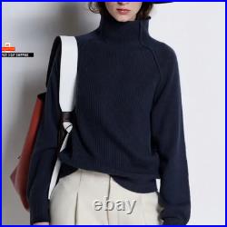 Winvynee Women 100% Wool Camel Sweater High Collar Casual Outerwears Warm Loose