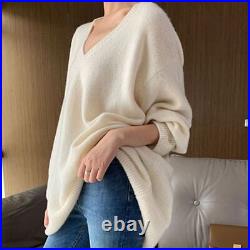 Women Knit Sweater Pullover Thermal Jumper V-Neck Long Sleeve Oversize Tops