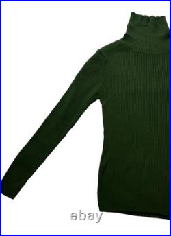 Women Turtle Neck Long Sleeve Ribbed Sweater, Dark Green M