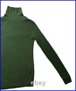 Women Turtle Neck Long Sleeve Ribbed Sweater, Dark Green M