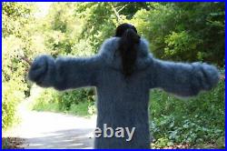 Women's Hand Knitted Fuzzy Grey Extra Long Turtle Neck Sweater Dress