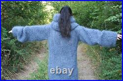 Women's Hand Knitted Grey Extra Long Turtle Neck Sweater Dress