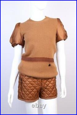 Women's Moncler Brown Wool Nylon Down Short Sleeve Sweater Size M