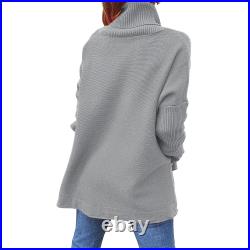 Women's Oversized Turtle Neck Batwing Sleeve Sweater Split Hem Knit Pullover