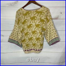 Women's S/M Summa Design Yellow Monkey Knit Cardigan Sweater Timabavati