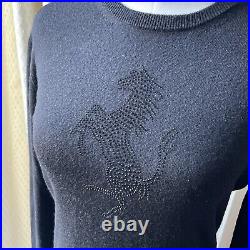 Womens Ferrari Black Wool Silk Cashmere Rhinestone Logo Jumper Sweater M. Rare