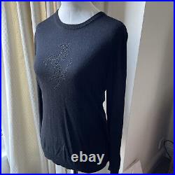 Womens Ferrari Black Wool Silk Cashmere Rhinestone Logo Jumper Sweater M. Rare