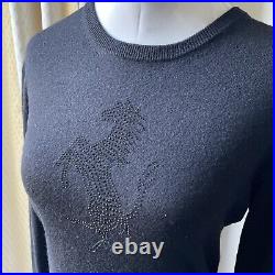 Womens Ferrari Black Wool Silk Cashmere Rhinestone Logo Jumper Sweater M. Rare