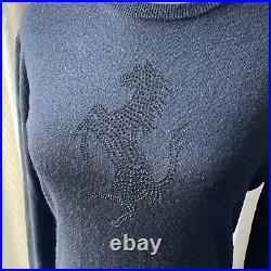 Womens Ferrari Black Wool Silk Cashmere Rhinestone Logo Jumper Sweater M. Rare