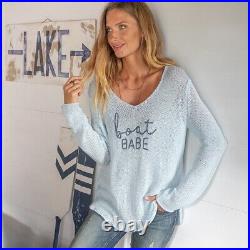 Wooden Ships Blue Light Weight Sweater Boat Babe Size S/m